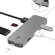 USB C Hub, CharJenPro Certified Adapter: 4K HDMI, USB 3.0, Micro/SD Card Reader, Power Delivery, Apple MacBook Pro 2018, 2017, 2016, iMac Pro, Chromebook, XPS 13, Windows, Samsung S9, S8, Space Gray