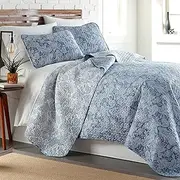 [Southshore Fine Living, Inc.] Paisley Quilt Set, Coverlet Bedspread 3-Piece Bohemian Bedding Set with Two Matching Shams (108 in Wide x 98 in Long), Reversible Blue, King/California King