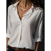 Women's Shirt Solid Color Stylish Basic Casual Long Sleeve Shirt Collar Regular Tops Work Daily Buttons Black White Yellow Light Blue Summer Spring