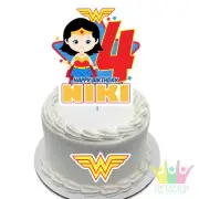 Wonder Woman Logo Cake Topper Personalised. Lolly Bag Party Cupcake Bunting Flag