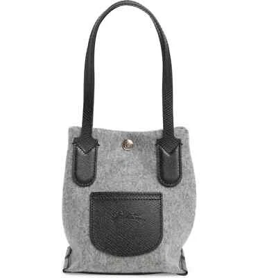 Longchamp Roseau Essential Wool Flannel Mini Open Phone Tote Bag ~NIP~ Grey