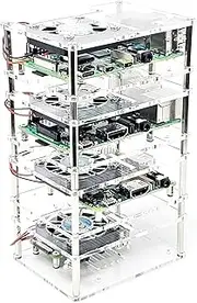 Micro Connectors Four (4) Layer Stackable Acrylic Raspberry Pi 3 Case for Model B B+ and Pi 4 Enclosure with Fan and Heatsinks - Clear (RAS-PCS46)