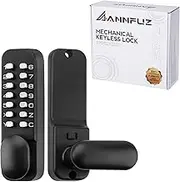 ANNFUZ 100% Mechanical Keyless Door Locks with Keypad Door Knob, Code Combination Lock with Handle, Front Gate Lock with Lever for Warehouse, Auto Door, No Electronic (Matte Black)
