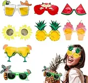 AUTOWT 8PCS Hawaiian Luau Party Glasses, Funny Summer Hawaiian Beach Party Photo Booth Props Kits with Different Shapes for Pool Aloha Party Supplies