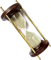 Brass Sand Timer Nautical Wooden Base 5 Minutes Hour Glass for Gift (Brown)
