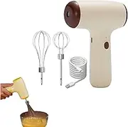 Household Cordless Electric Mixer, USB Rechargeable Handheld Egg Beater, Baking Mixer Handheld, Stainless Steel Attachments Whisks Beaters, Baking at Home Kitchen (Khaki)