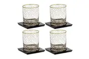 4x Tempa Winston 305ml Crystal Whisky Glass Bamboo Coaster Drinkware Set Gold