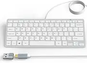 Ultra-Slim 78keys USB-C Mini Wired Keyboard with Media Hotkeys for Apple Mac Pro, MacBook 56Pro/ iMac, Air, Mac mini, Laptop Computers, Windows Desktop PC 11/10/8/7, with USB-C to A OTG Adapter,White
