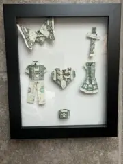 Origami - 7 Different Folds of $1 &$2 Bills & in an 8" x 10" Display case