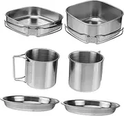 LALADEFIEE Portable 6-Piece Camping Cookware Set Stainless Steel Pot Frying Pan Plates Cups Multi-Function Outdoor Utensils