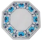 Marble Coffee Table Top Turquoise Stone Inlay Work Balcony Table for Hotel Decor