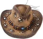 [GLSTOY] Straw Cowboy Hat Mexico Straw Hat Cowgirl Hats Women Funny Cowboy Hat Western Cowboy Hats Straw Hats for Men Hat Women Hats Straw Mexican Cowboy Hat for Men Summer Hats Caps Coffee