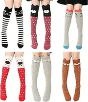 [CISMARK] Cartoon Animal Cat Bear Fox Cotton over Calf Knee High Socks 6 Colors One Size…