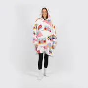 Stay Cosy Retro White Oversized Blanket Hoodie - Universal Fit