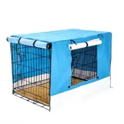 Wire Dog Cage Crate 42 inches with Tray + Cushion Mat + BLUE Cover Combo