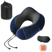 Catzon Travel Neck Pillow Premium Memory Foam for Airplane Car Office-Navy Blue
