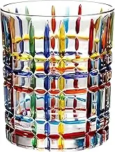 Hand Painted Stained Glass Whiskey Tumblers,Lead-Free Crystal Colorful Glass Wine Glasses Old Fashioned Glasses for Drinking Bourbon, Scotch Whisky, Cocktails, Cognac - Fathers Day Gift (Stripes)