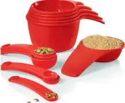 New Tupperware Red Chili Color Curved 12 Pc Measuring Cup And Spoon Set