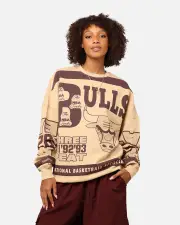 [MITCHELL & NESS] Mitchell & Ness Women's Chicago Bulls League Crewneck Warm Sand - Size XL XL Warm Sand
