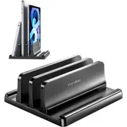 Vertical Laptop Stand for Desk, Dual-Slot Plastic Laptop Holder with Space Saving 4-in-1 Design, Adjustable Laptop Stand Supports MacBook, Chromebook, Surface etc(5.98 x 5.51 x 2.17 inch)