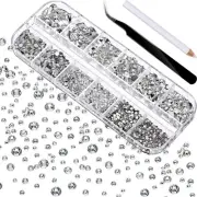 2000 Pieces Flat Back Gems Round Crystal Rhinestones 6 Sizes (1.5-6 mm)