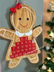 Gingerbread Woman Girl Countdown Christmas Advent Calendar Fabric Wall Hanging