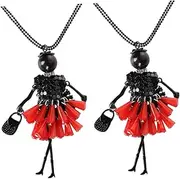 [WRITWAA] 2pcs Girl Pendant Necklace Girl Necklaces Fashion Necklaces for Women Trendy J Necklace for Women Crystal Jewelry for Women Girls Necklace Woman Clothing Golden Necklace Red