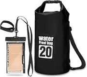 [Generic] 5L / 10L / 15L / 20L Dry Backpack Roll-top Floating Bag with 6.3'' Phone Case for Kayaking Rafting Boating River Trekking Black pe 13
