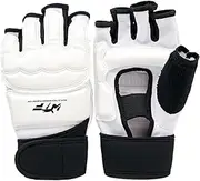 Taekwondo Karate Gloves, Kids PU Leather MMA Sparring Gloves With Breathing Cloth, Black and White Punching Bag Gloves, Half Finger for Men Women Kids