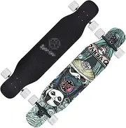 Sports Longboard Skateboard, 47" 7-Layer Maple Super Light Double Cocked Chinese Style Panda Pattern Brushing Street Dance Board Beginner Adult Girl Professional Skateboard