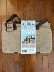 NEW Costco Wholesale Brown Jute Cooler Bags 4 piece set keychain Japan Exclusive