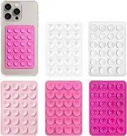 5PCS Silicone Suction Phone Case Mount,Suction Phone Holder Phone Sticky Pad Grip,Sticky Phone Grip Non Slip Silicone Suction Phone Case (Pink, White)