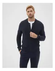 [Seed Heritage] Crewneck Cardigan in Midnight Blue
