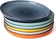 Sweese Dinner Plates, 10 Inch Round Porcelain Plates, Dish Set for Lunch, Party, Wedding, Restaurant, Microwave, Oven, Dishwasher Safe Plates Set of 6, Hot Assorted Colors