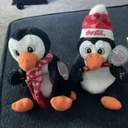 1997 & 1998 NWT Coca Cola Penguins Set Of 2 Beanie/ Plush Coke Bottles In Hand