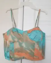 Boohoo Women's Tie Dye Marble Detail Corset Top Adjustable Strap Zip Back NWT