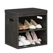 Bamboo Small Shoe Bench for Entryway 2 Tier Shoe Storage Bench with Cushion A...