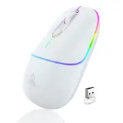 SOLAKAKA Silent 2.4GHz Wireless Mouse White Rechargeable Computer Mice with R...