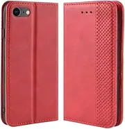 iPod Touch 7 Case, iPod Touch 6 Case, Retro PU Leather Magnetic Full Body Shockproof Wallet Flip Case Cover with Card Holder for Apple iPod Touch 7th / 6th / 5th Generation Case (Red)
