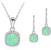 [Generic] Square Opal Jewelry Set for Women, Stainless Steel, green opal