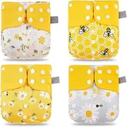 GUYOS 4pcs/Pack Baby Cloth Diapers Washable Reusable Pocket Cloth Diaper Quick Dry Breathable Waterproof One Size Adjustable for Baby Girls Boys Infants