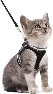 Cat Harness and Leash Set for Walking Escape Proof, Adjustable Soft Kittens Vest with Reflective Strip