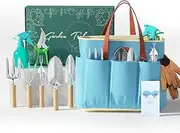 VerdantVibes 9-Piece Garden Tool Set - Heavy Duty Gardening Hand Tools with Ergonomic Non-Slip Grips, Rust-Resistant Shovel, Trowel, Rake, Pruner & Storage Bag - Ideal Gardening Gifts for Women