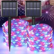 2 Pack 4th of July Red White & Blue Solar String Lights Waterproof Fairy Lights
