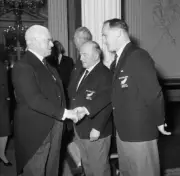 James Harman Shakes Hands With Captain Wilson Whineray 1964 OLD PHOTO