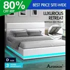 ALFORDSON Bed Frame Double Size Platform RGB LED Gas Lift Base Storage White