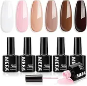 MEFA Nude Brown Gel Polish Set, 6 Colors Nude White Pink Gel Nail Polish Set Soak Off UV/LED Nail Design Manicure at Home DIY Salon
