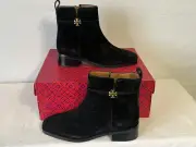 TORY BURCH EVERLY FLAT BOOTS ETRUSCO CALF SUEDE IN PERFECT BLACK SIZE 7.5 M