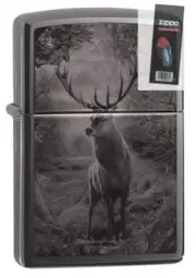 Zippo 49059 Deer Design Photo Image Black Ice Chrome Finish Lighter + FLINT PACK