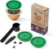 [HAILASRE] Pack of 2 Reusable Coffee Capsule Lid for Original Vertuoline and Vertuo Capsules Pods Food Grade Silicone Refillable Coffee Pods Cap with Spoon and Brush, Green